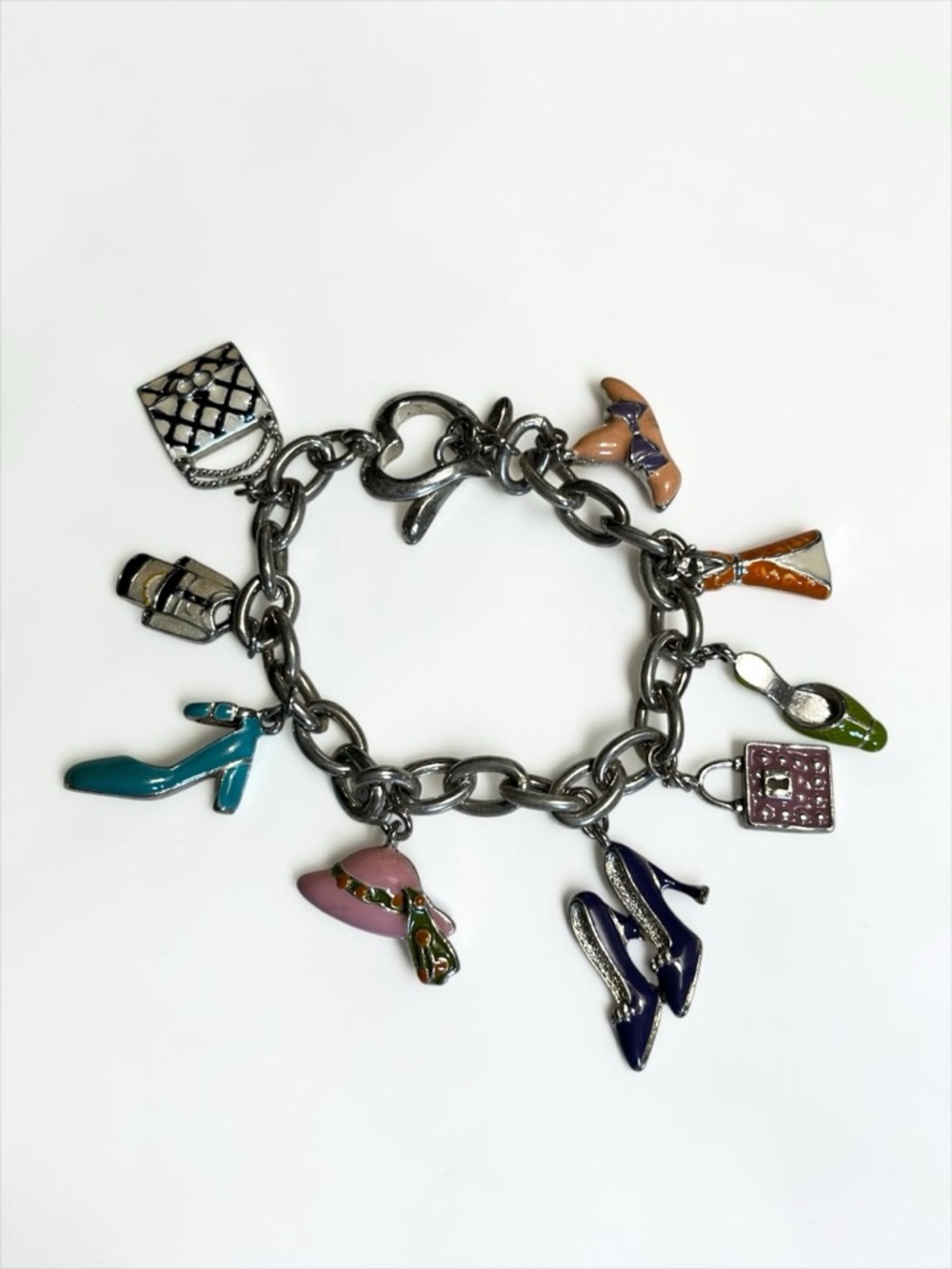 🍭5 for $20🍭 Silver Tone Enamel Shoe and Purse Charm Bracelet CC Y